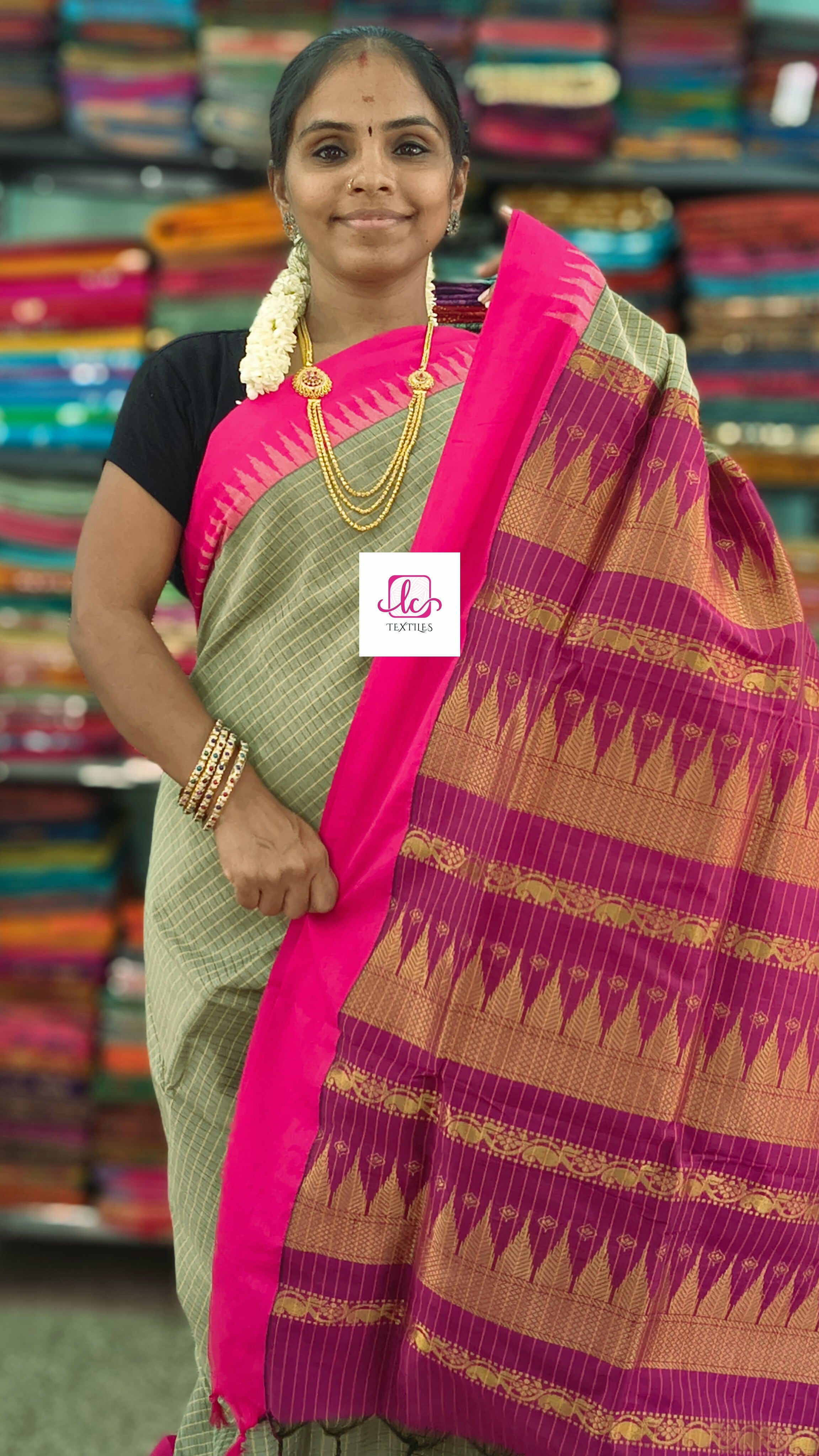 Kalyani cotton checks soft Sage green