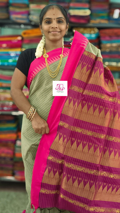 Kalyani cotton checks soft Sage green