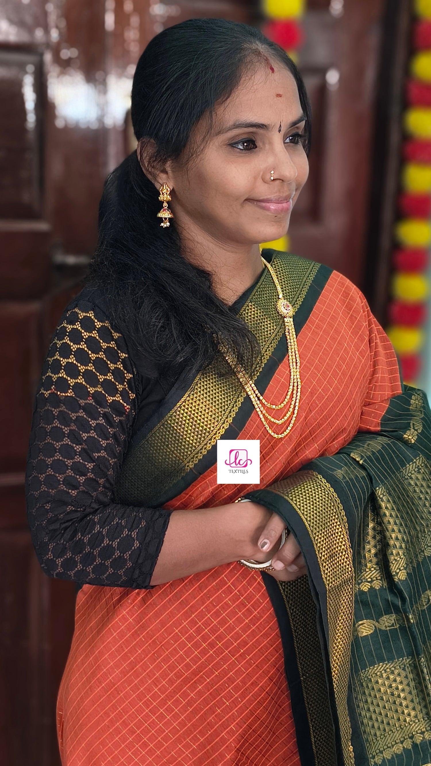 Kalyani cotton checks orange