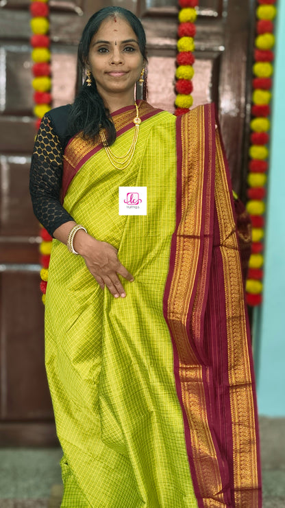 Kalyani cotton checks Lime green