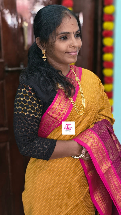 Kalyani cotton checks Mustard yellow