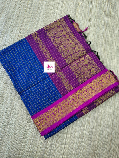 Kalyani cotton checks Royal blue