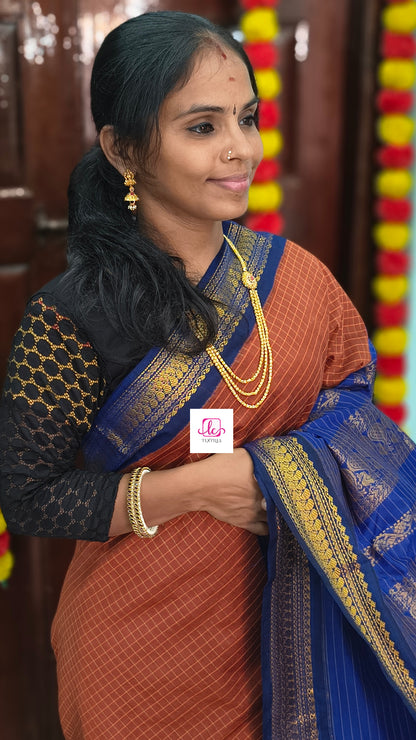 Kalyani cotton checks Rust orange