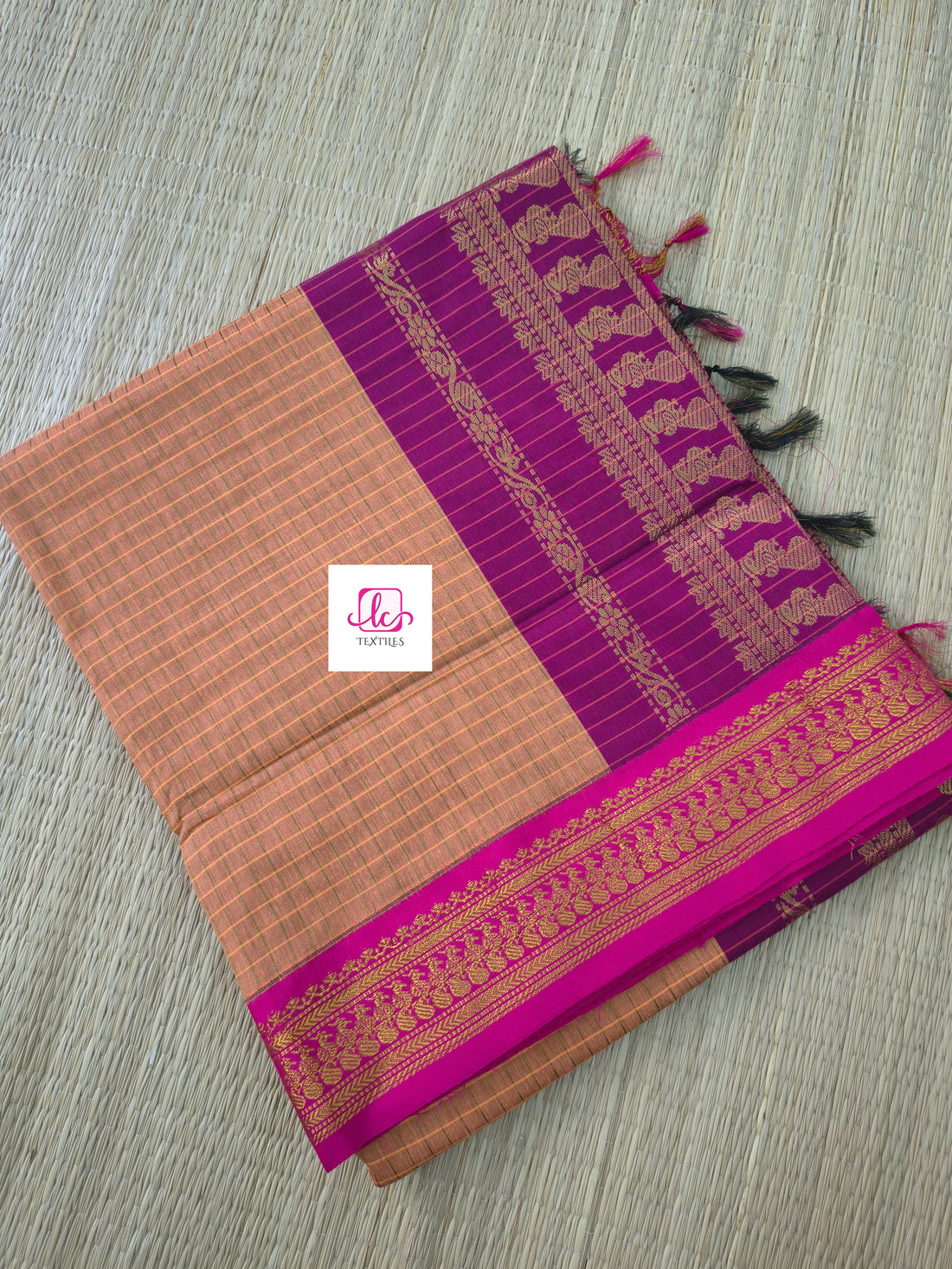 Kalyani cotton checks Warm peach