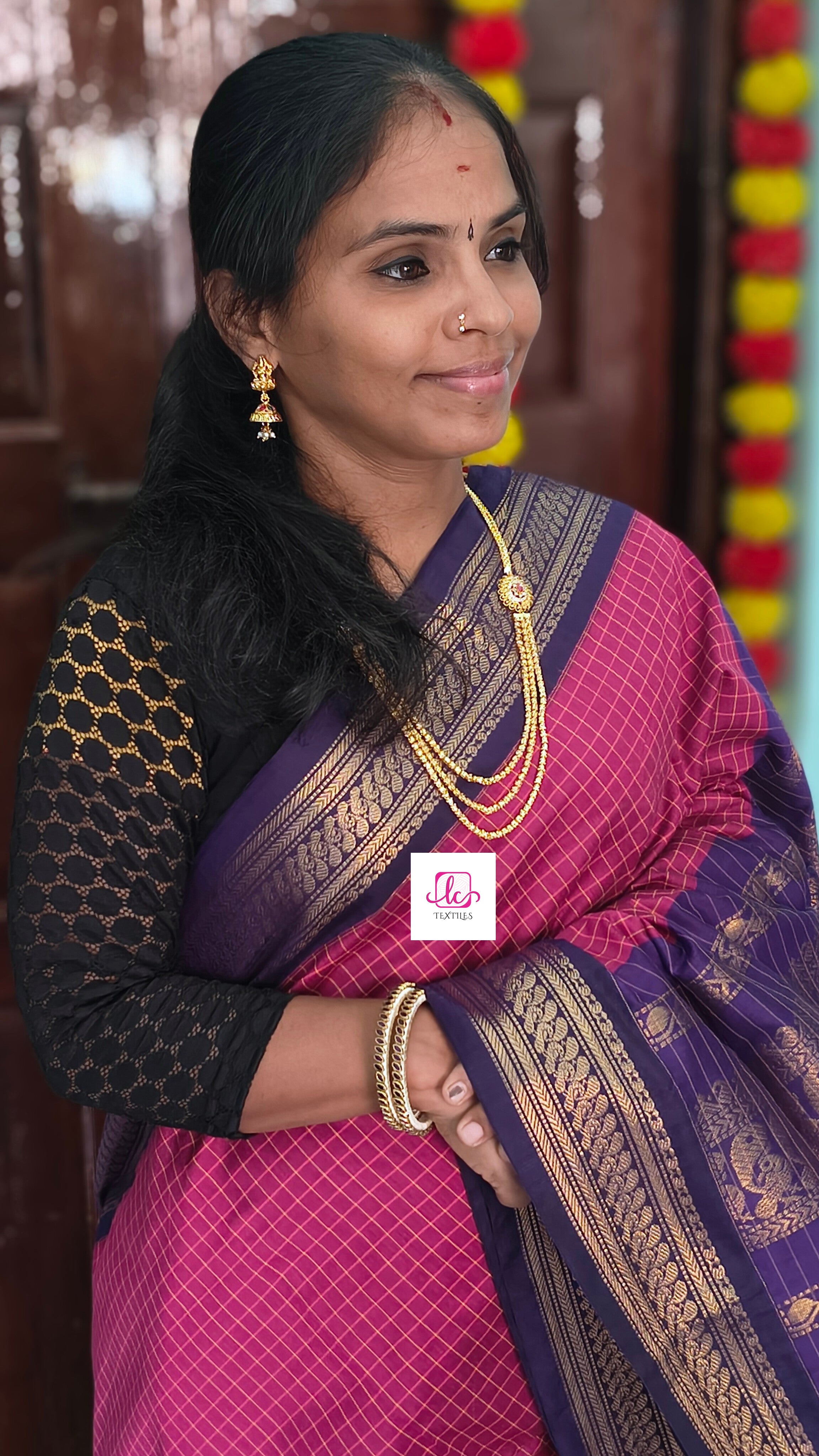 Kalyani cotton checks Pink