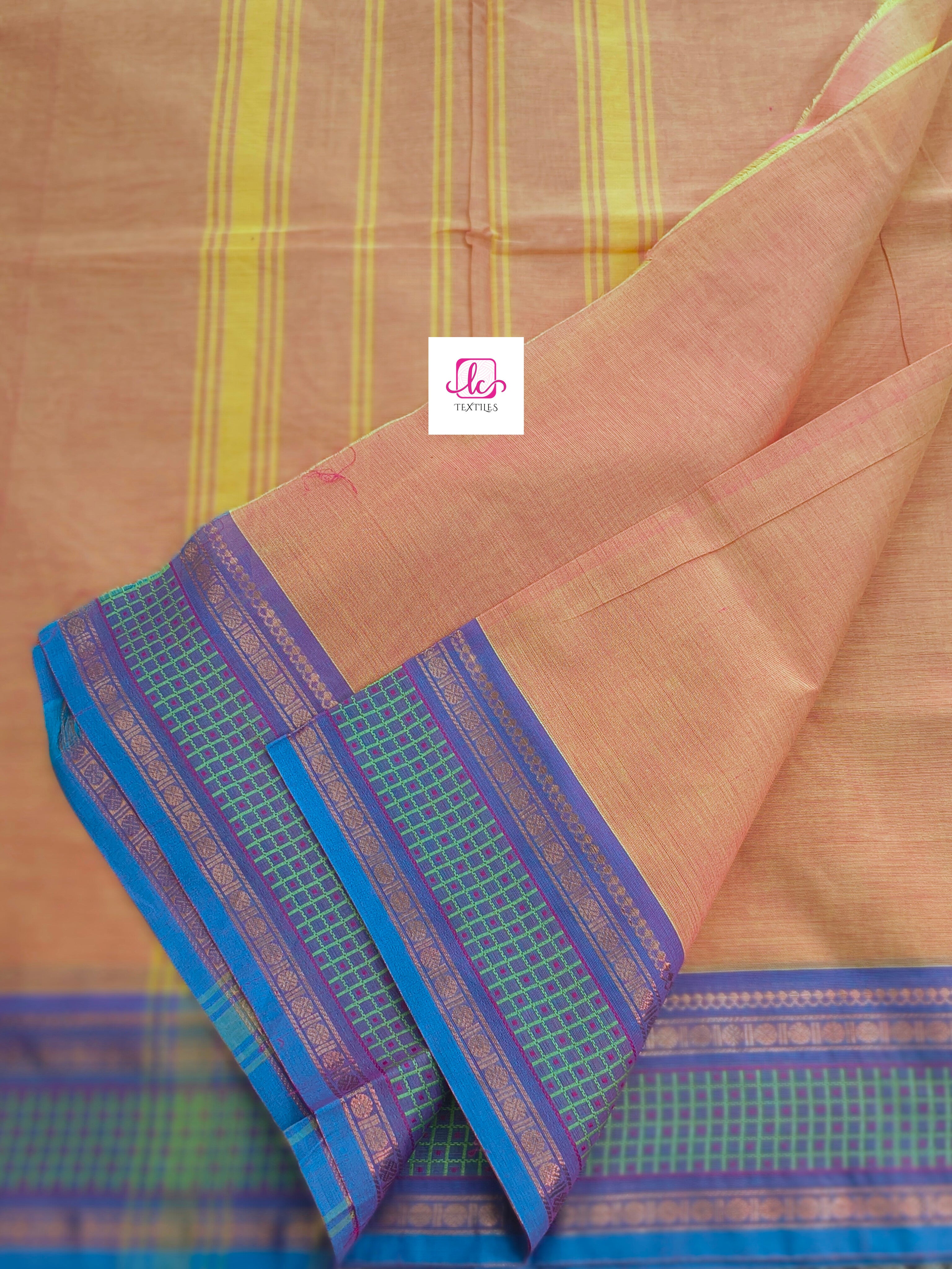 Kanchi Cotton All Day Fusion Lemon yellow mixed pink dual tone