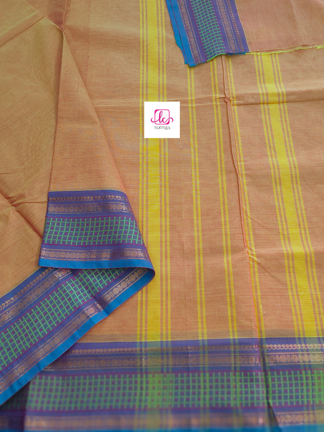 Kanchi Cotton  All Day Fusion Lemon yellow mixed pink dual tone