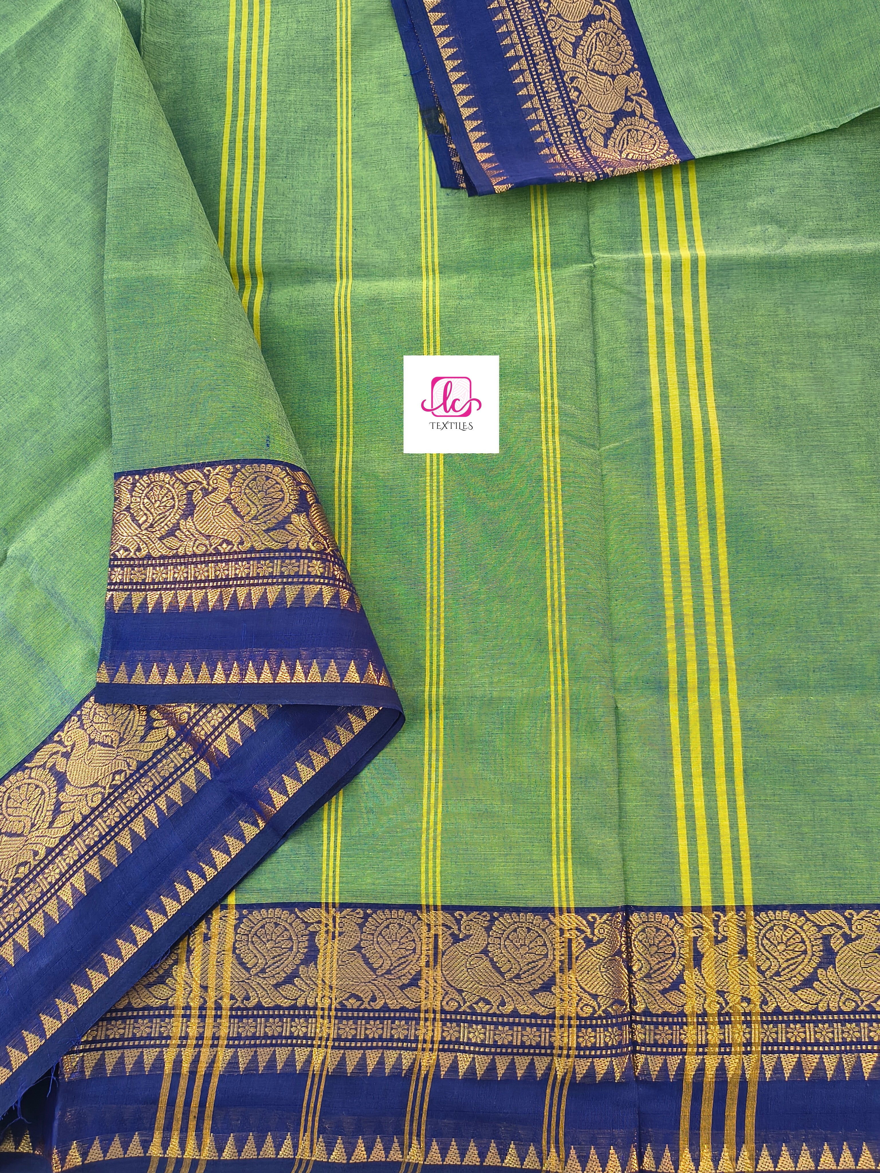 Kanchi Cotton All Day Fusion Green mixed Blue dual tone