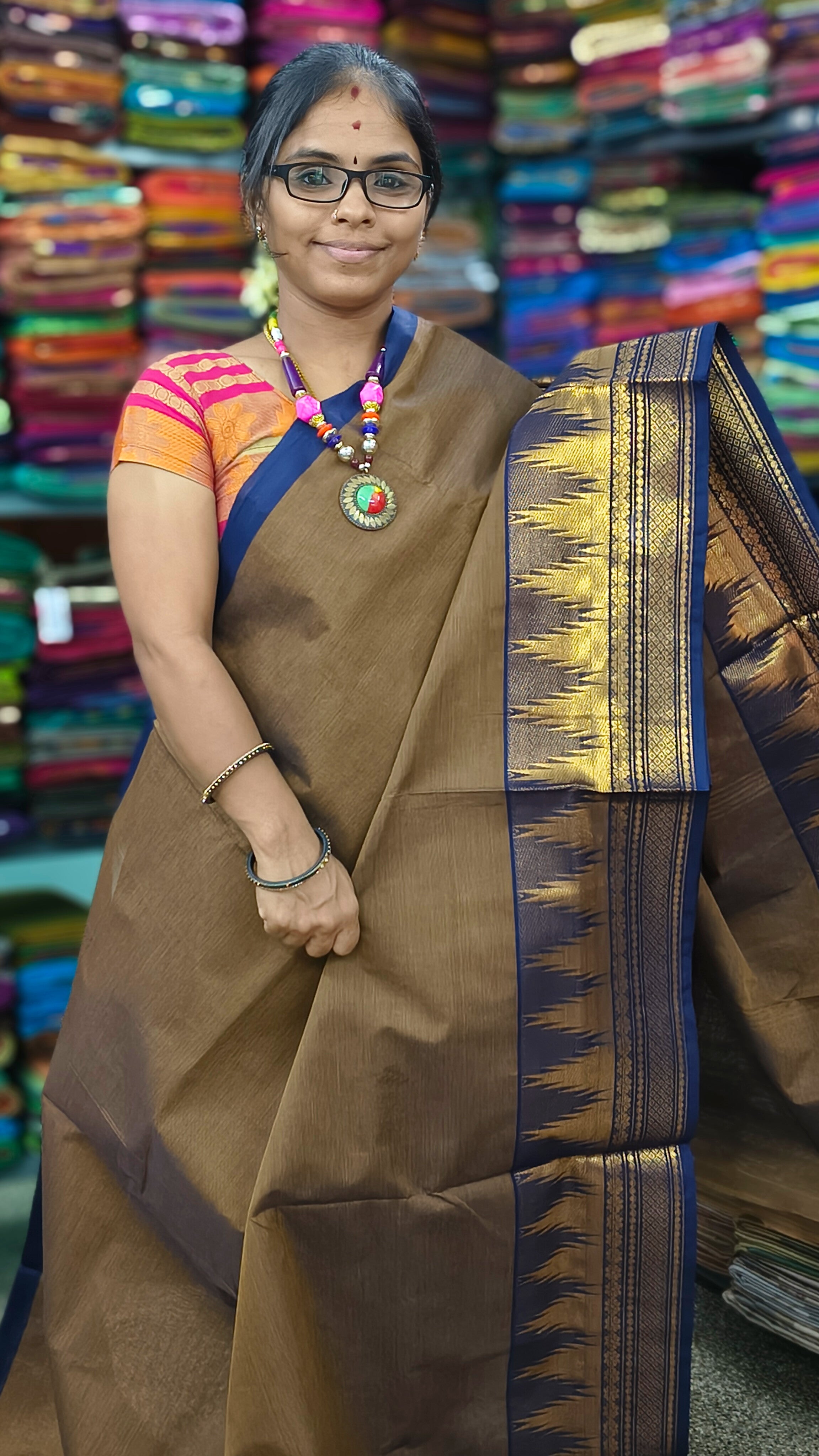 Kanchi Cotton All Day Fusion Mustard mixed blue dual tone