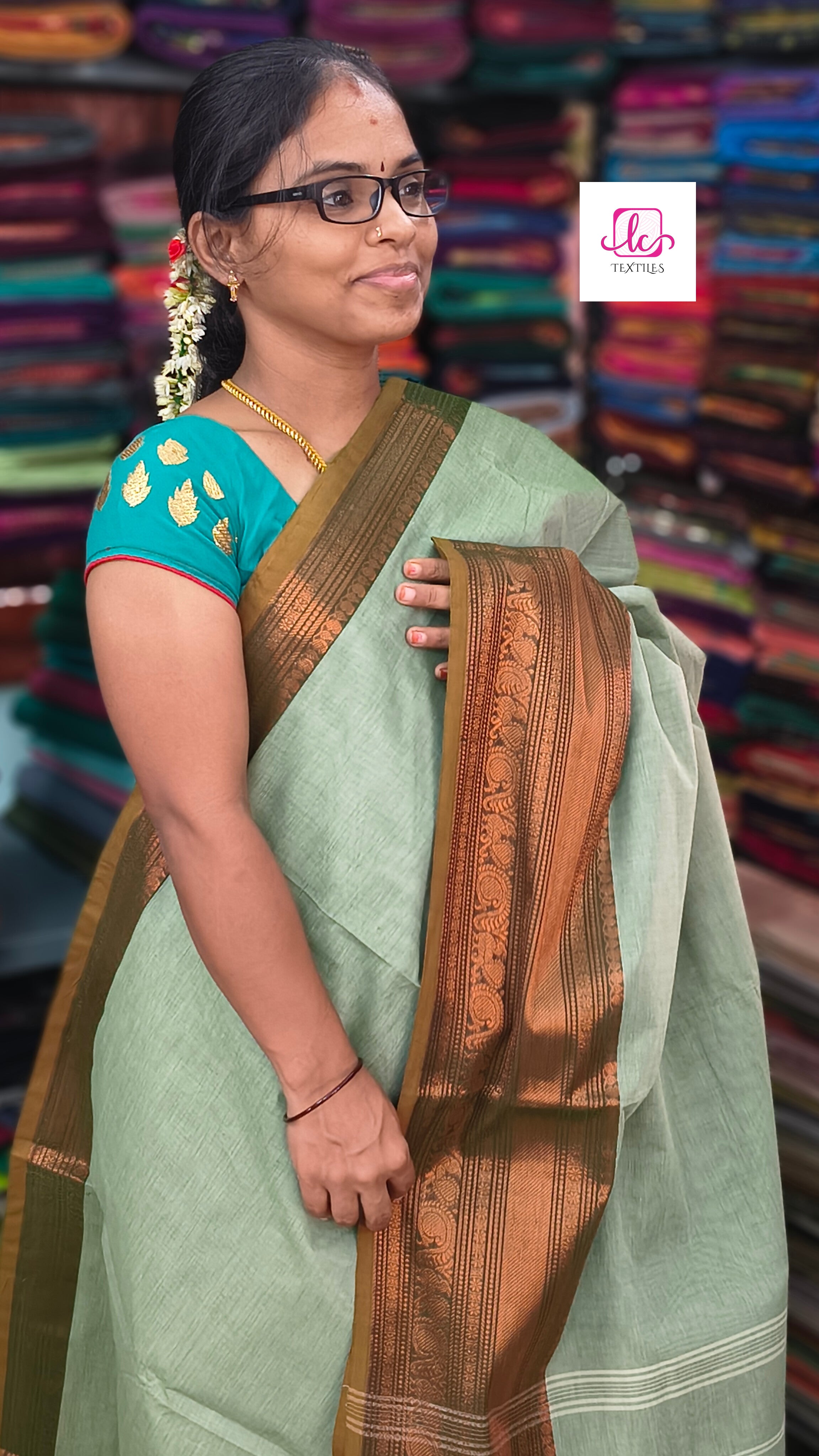 Kanchi Cotton Festival Fusion Pastel  Green
