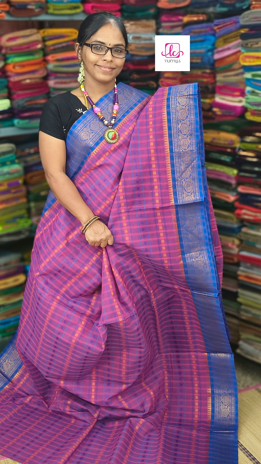 Kanchi Cotton Festival Fusion Baby pink mixed blue