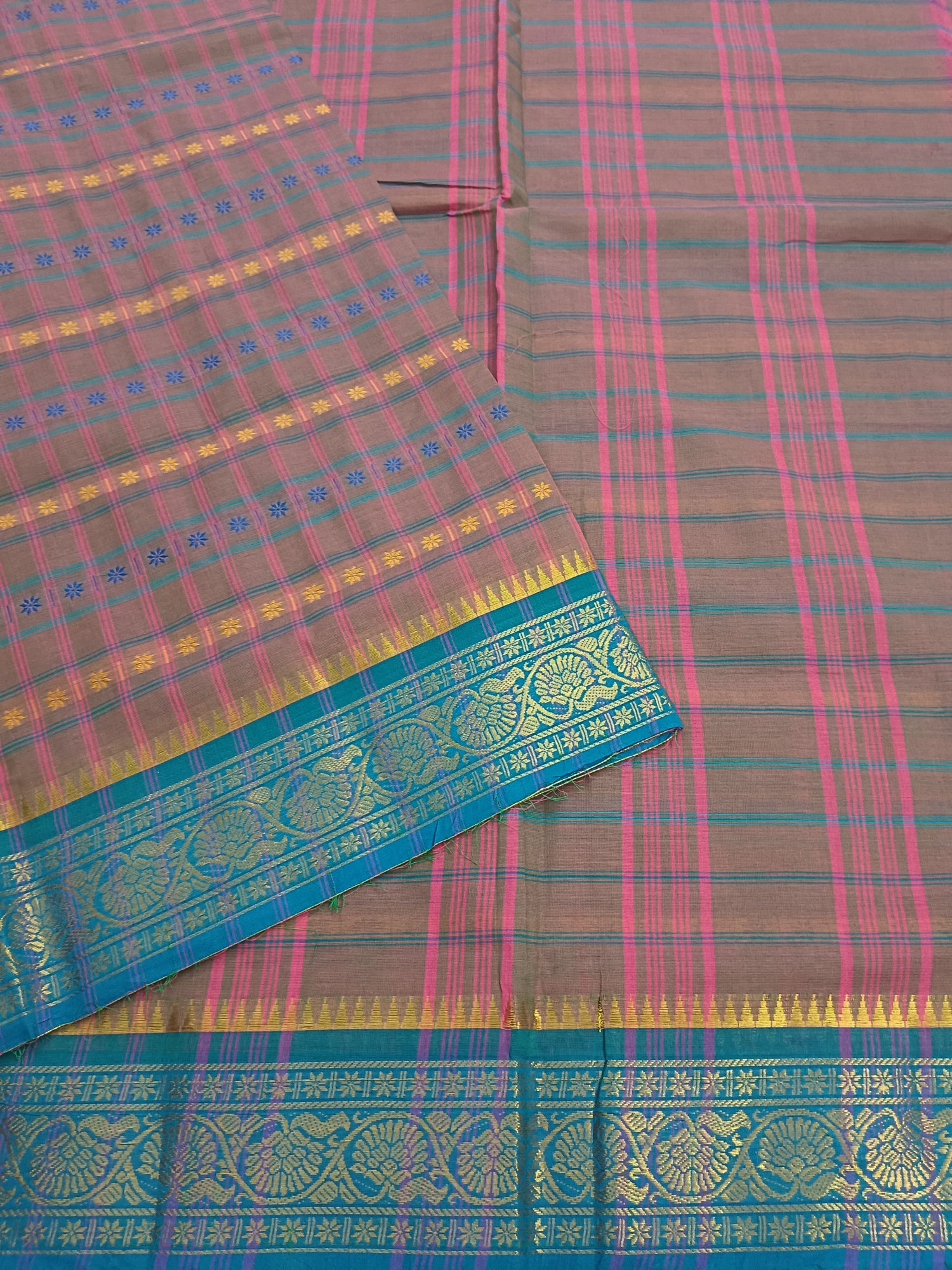 Kanchi Cotton Festival Fusion Baby pink mixed green dual tone