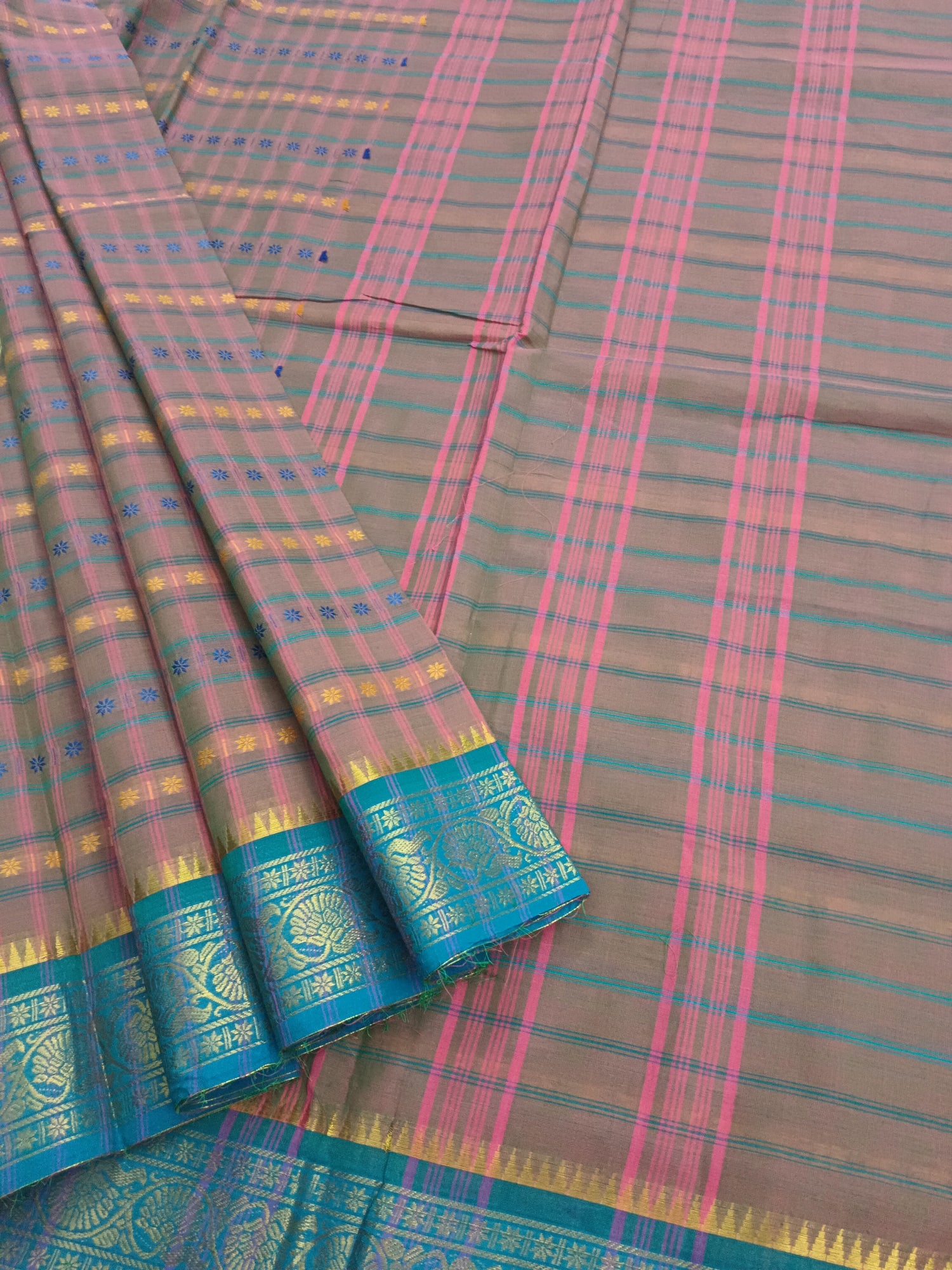 Kanchi Cotton Festival Fusion Baby pink mixed green dual tone