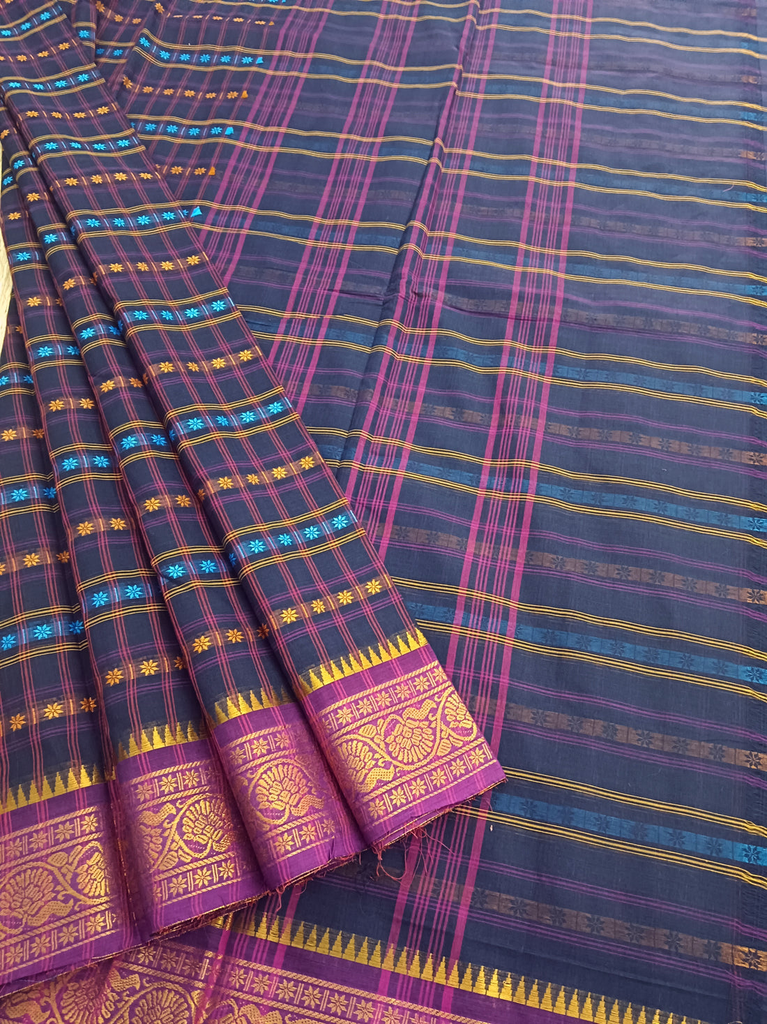 Kanchi Cotton Festival Fusion Blue mixed brown