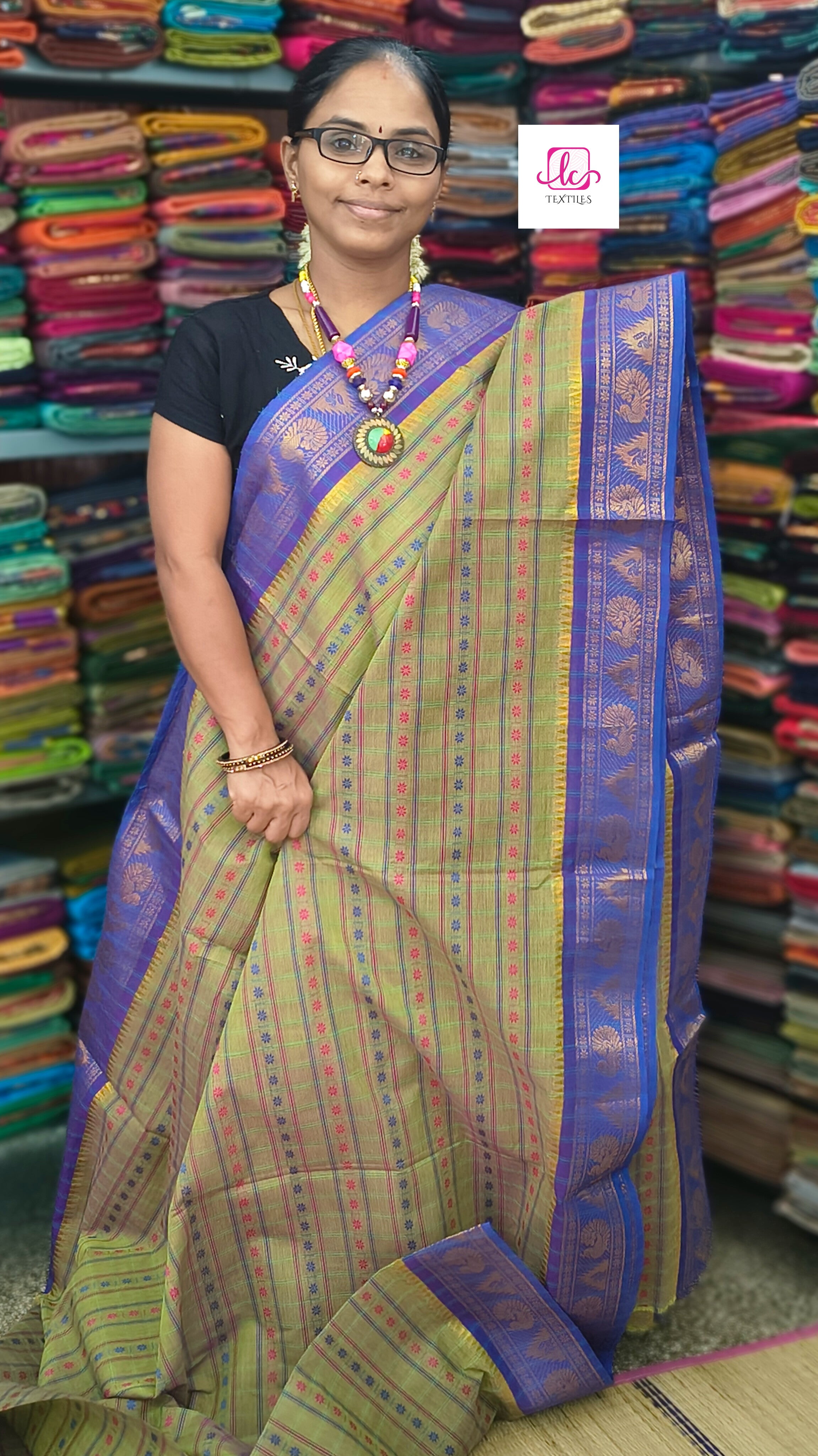 Kanchi Cotton Festival Fusion Neon green mixed pink