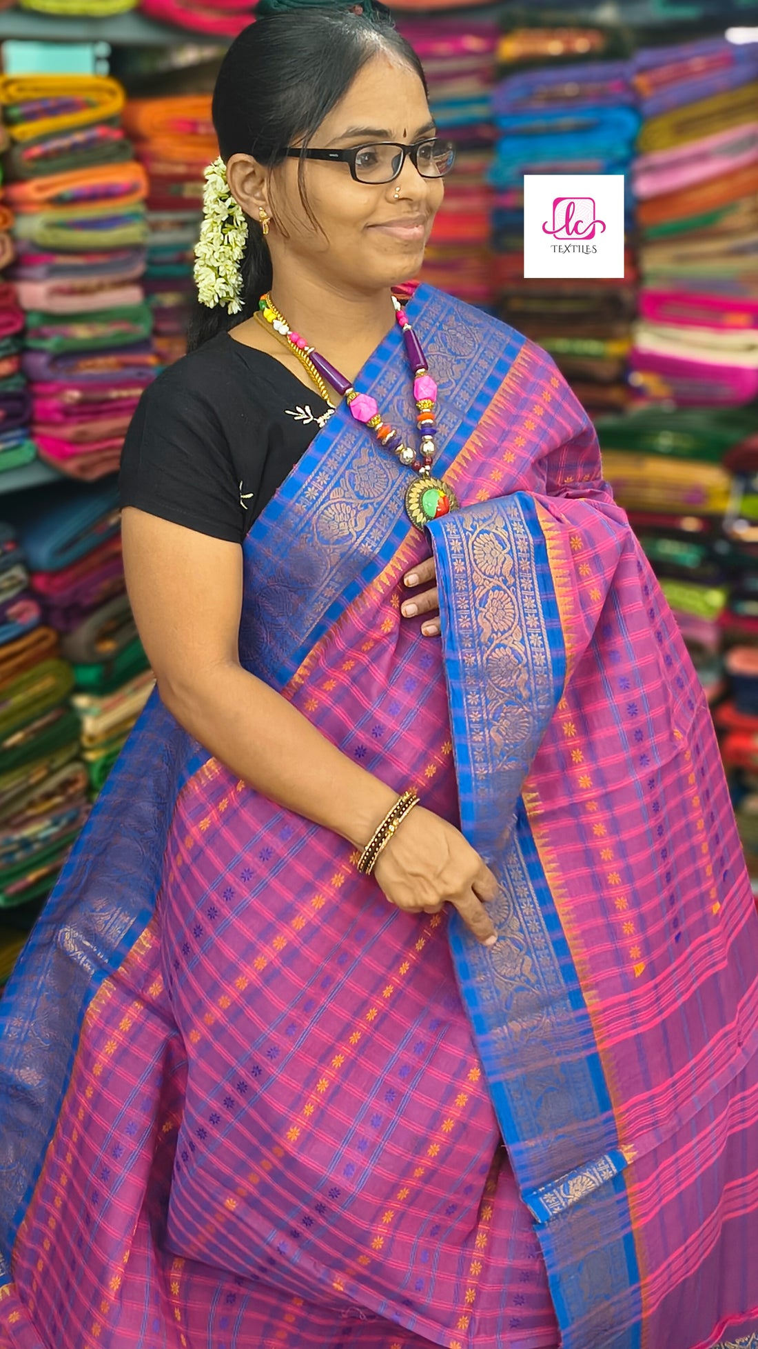 Kanchi Cotton Festival Fusion Baby pink mixed blue