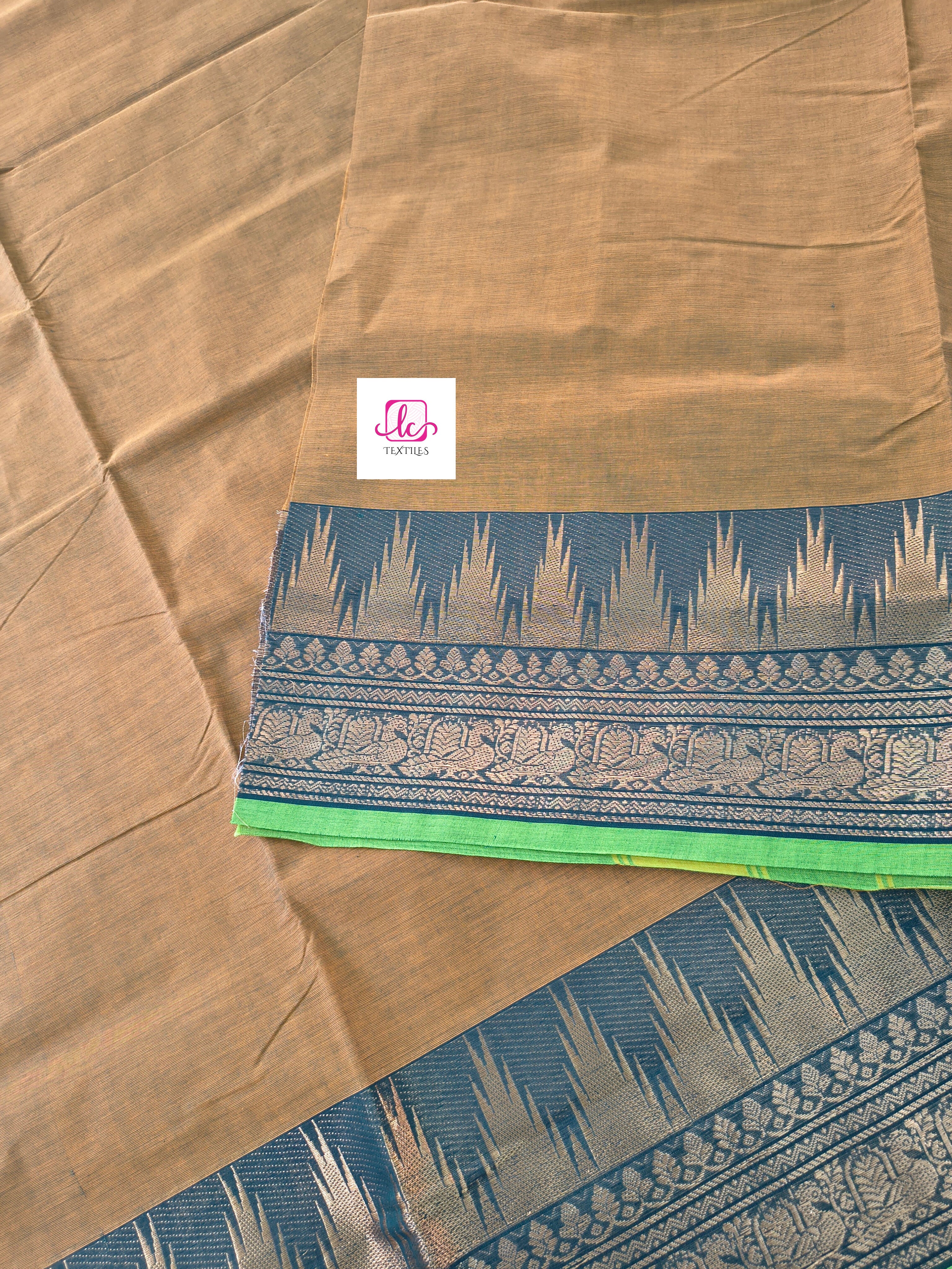 Kanchi Cotton Festival Fusion Khaki mixed Navy blue dual tone