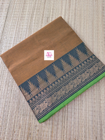 Kanchi Cotton Festival Fusion Khaki mixed Navy blue dual tone