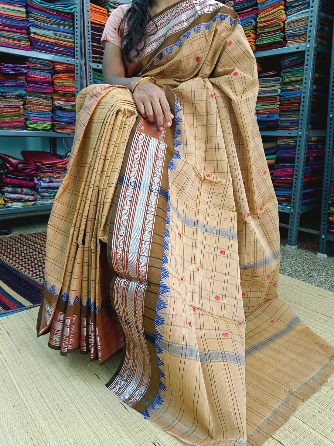 Kanchi Cotton Festival Fusion Korvai Checks Butta Tussar