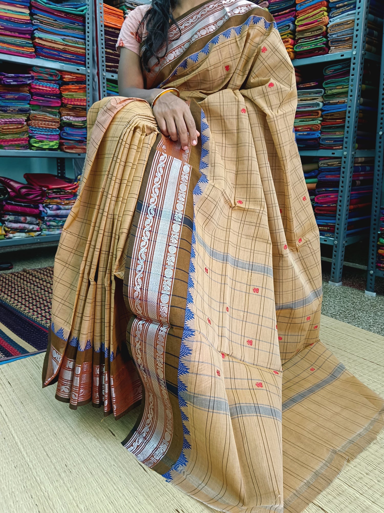 Kanchi Cotton Festival Fusion Korvai Checks Butta Tussar