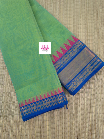 Kanchi Cotton Festival Fusion Lemon yellow mixed blue dual tone