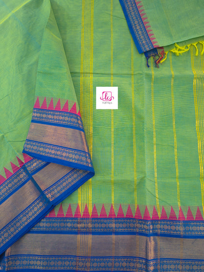 Kanchi Cotton Festival Fusion Lemon yellow mixed blue dual tone