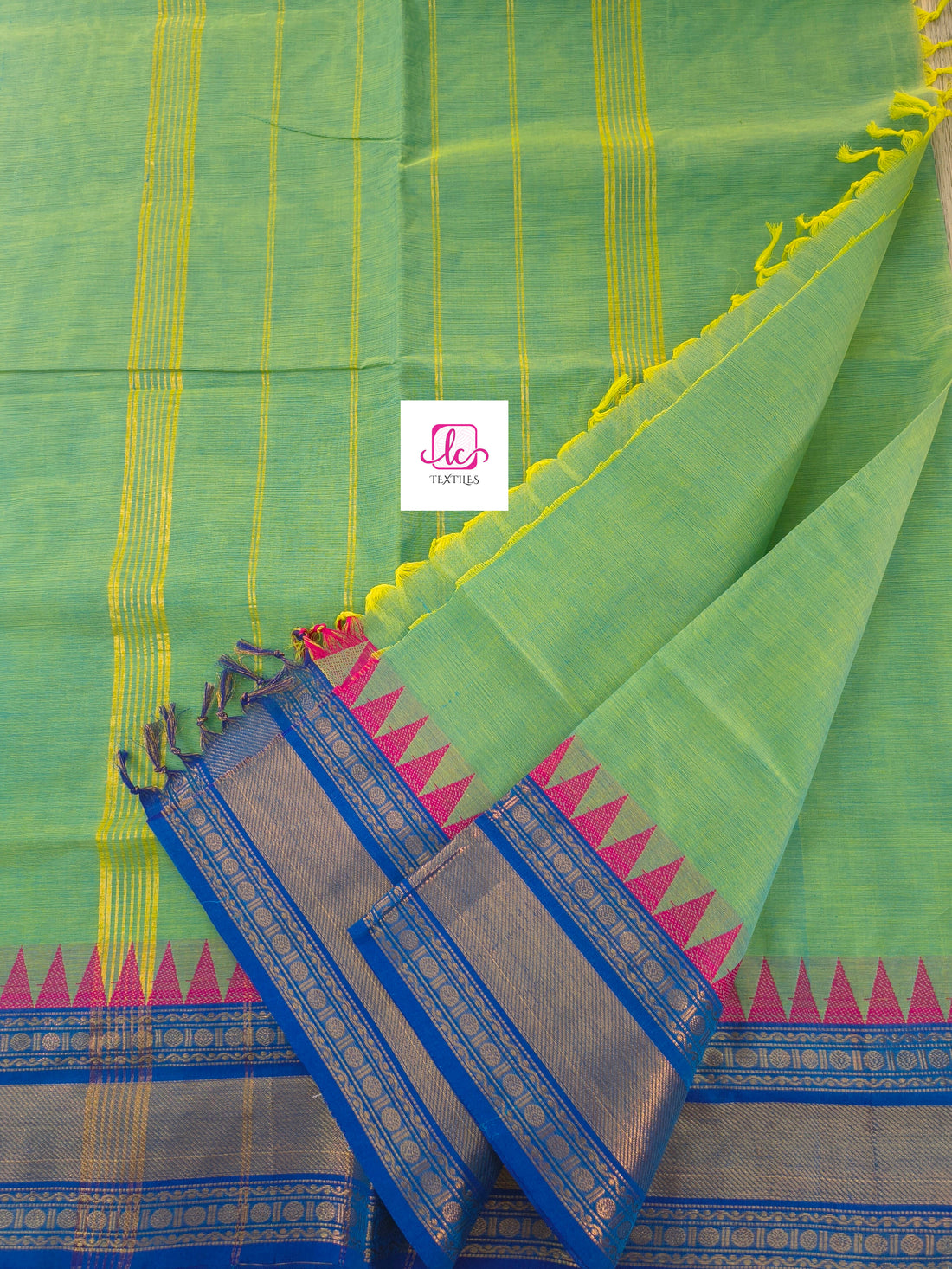 Kanchi Cotton Festival Fusion Lemon yellow mixed blue dual tone