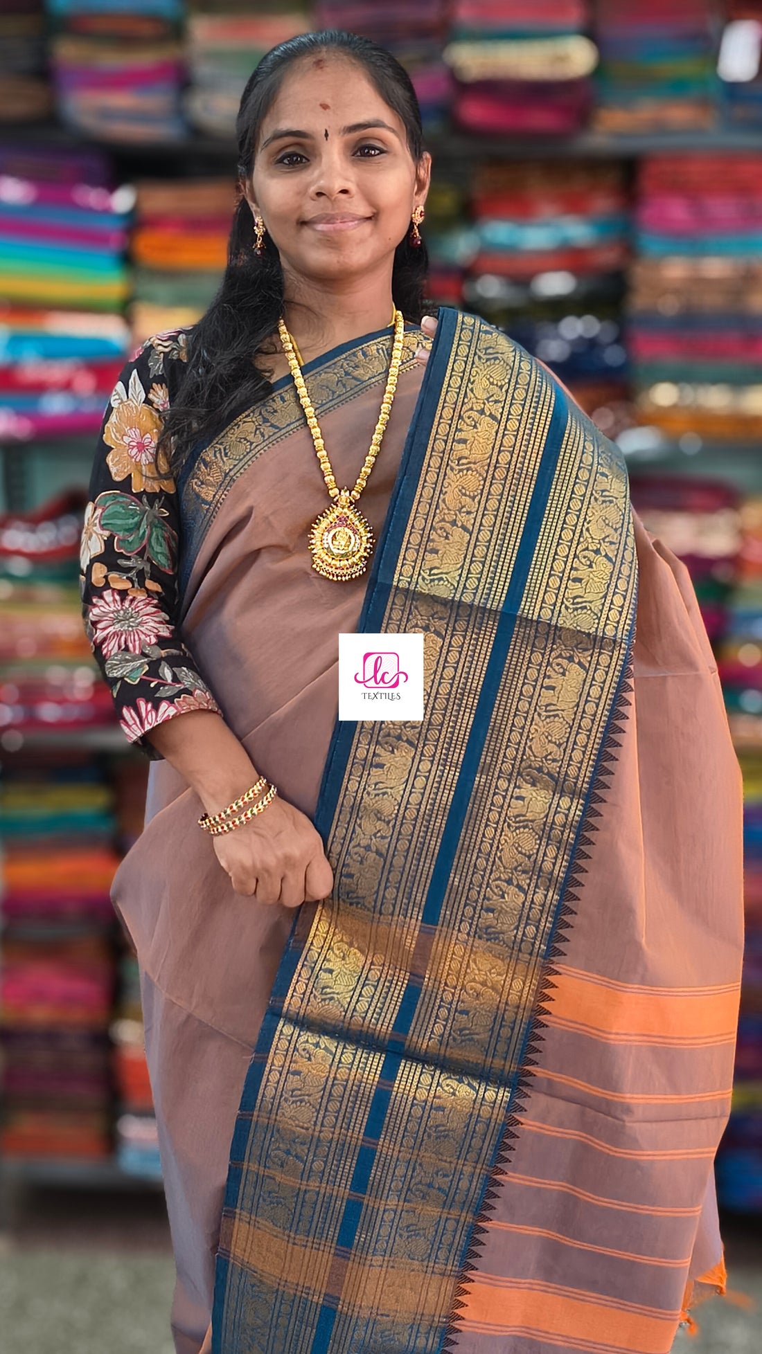 Kanchi Cotton Festival Fusion Mango yellow mixed blue dual tone