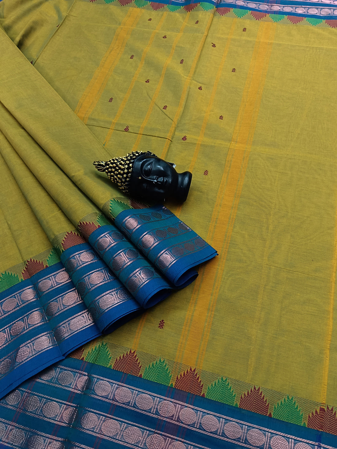 Kanchi Cotton Festival Fusion Mustard Mixed Green