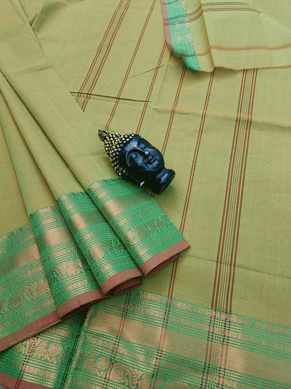 Kanchi Cotton Festival Fusion mMustard Yellow mixed Green Dual tone