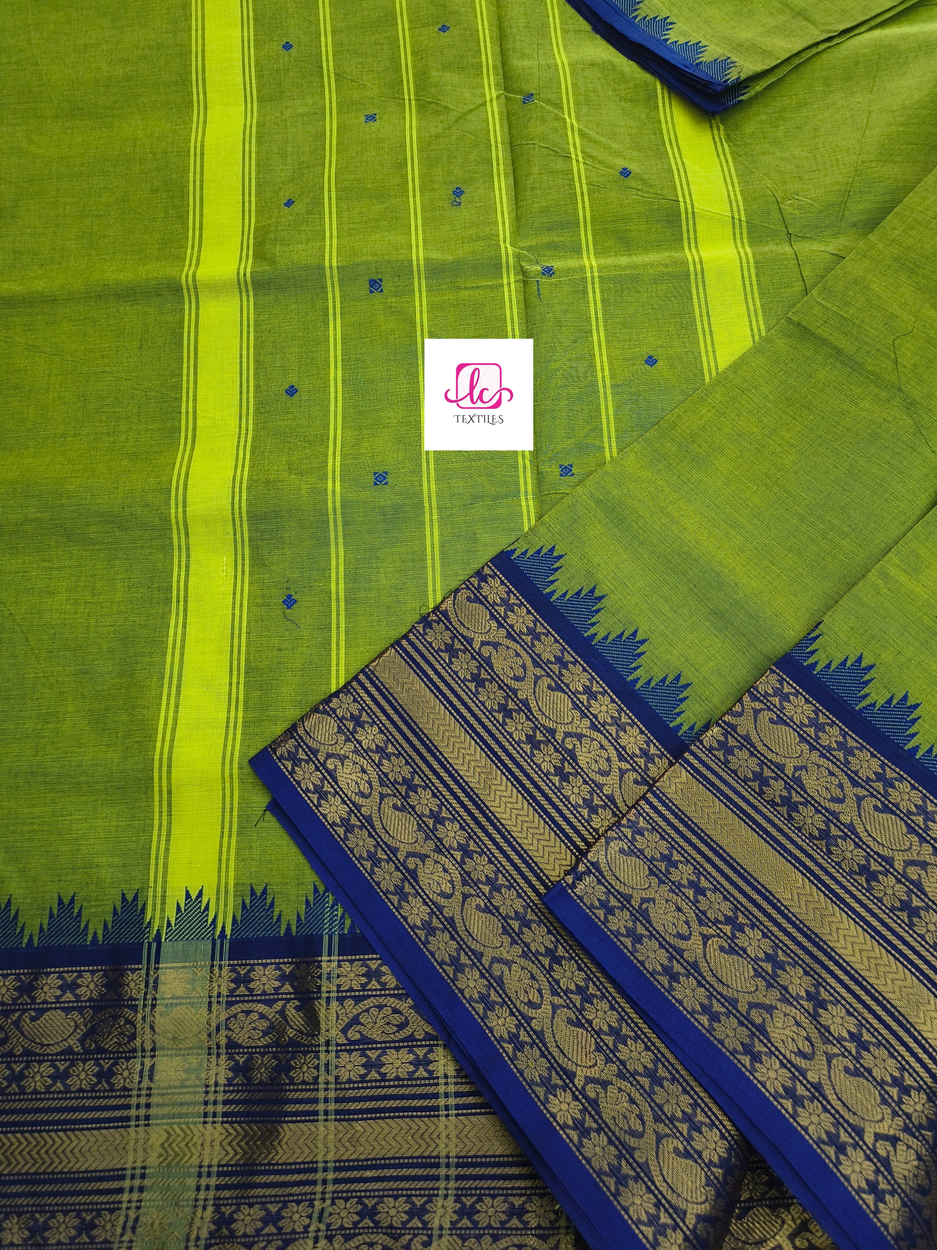Kanchi Cotton Festival Fusion Green lemon yellow
