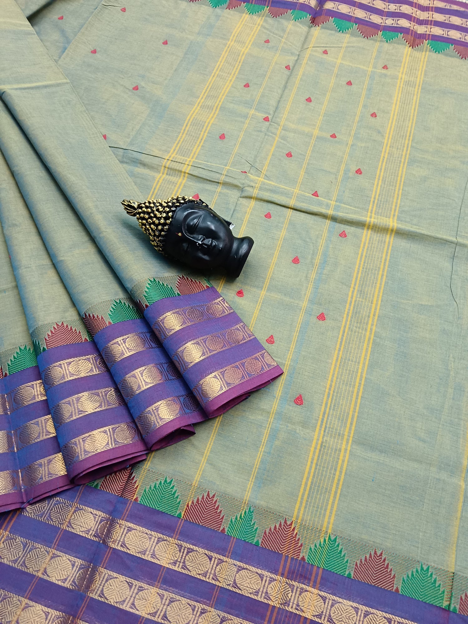 Kanchi Cotton Festival Fusion Mustard Mixed Blue Dual Tone