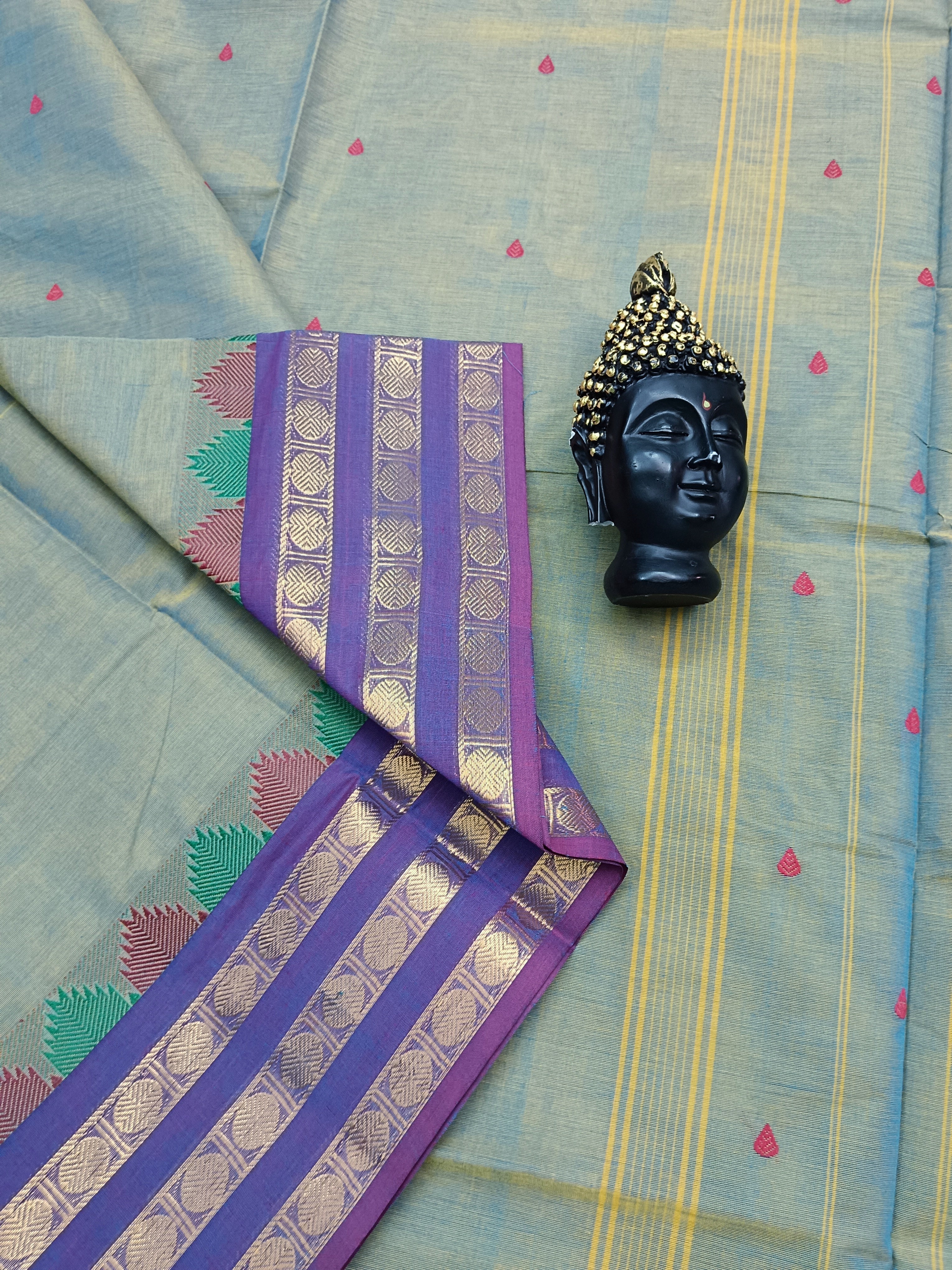 Kanchi Cotton Festival Fusion Mustard Mixed Blue Dual Tone