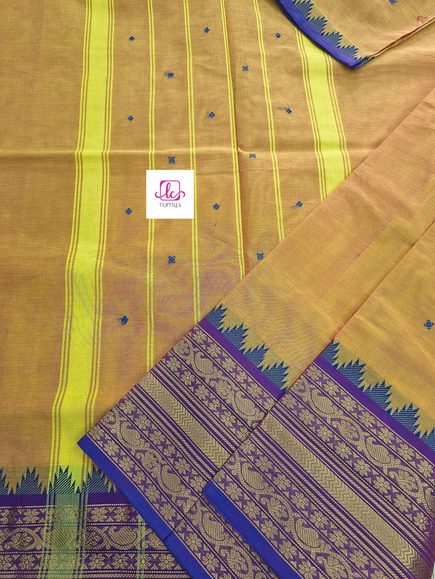 Kanchi Cotton Festival Fusion lemon yellow mixed pink dual tone