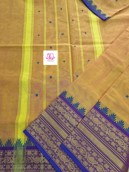 Kanchi Cotton Festival Fusion lemon yellow mixed pink dual tone