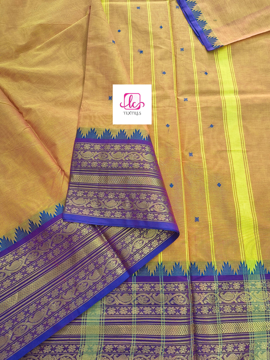 Kanchi Cotton Festival Fusion lemon yellow mixed pink dual tone