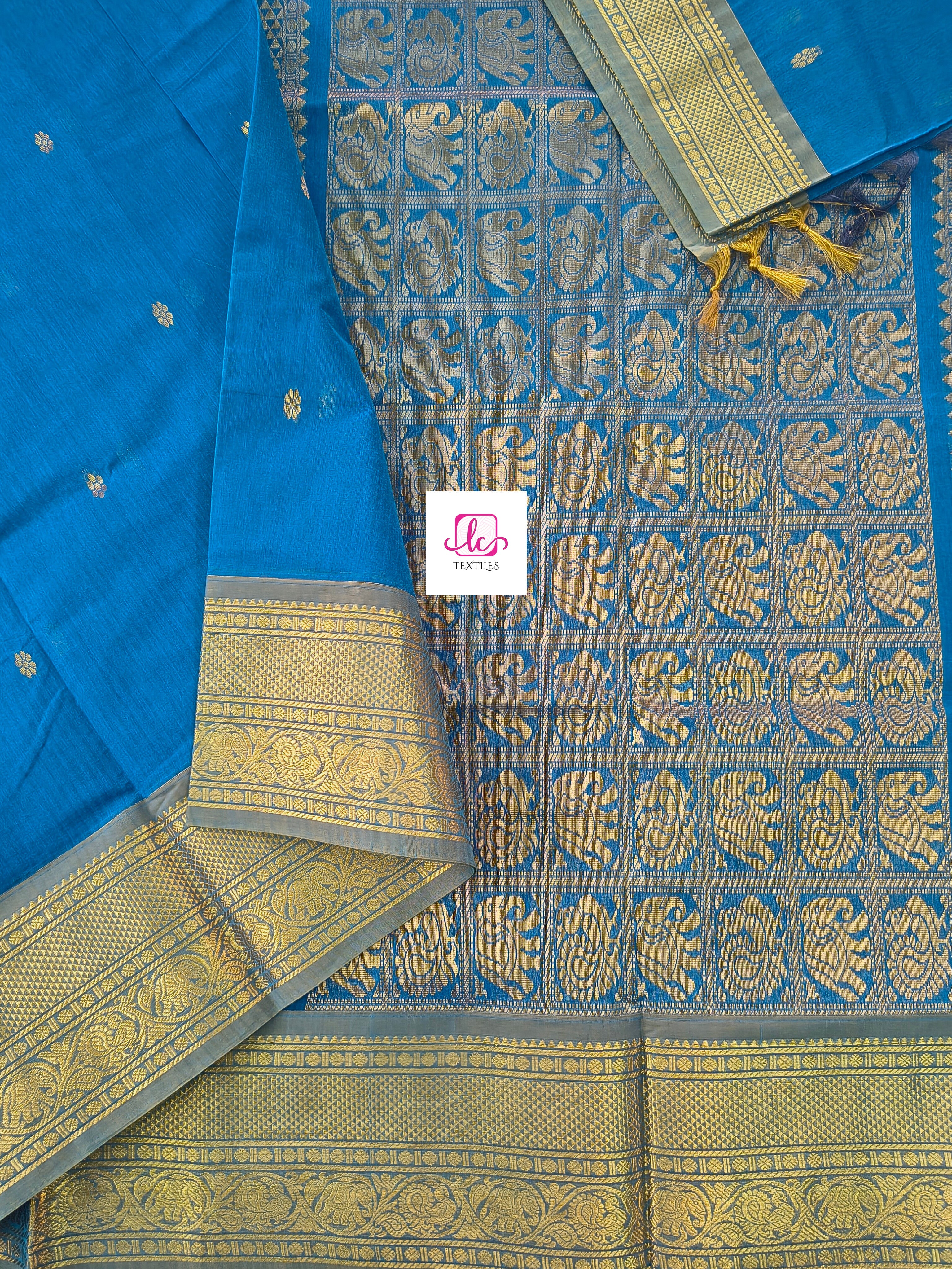 Kanchi Cotton Festival Fusion peacock blue