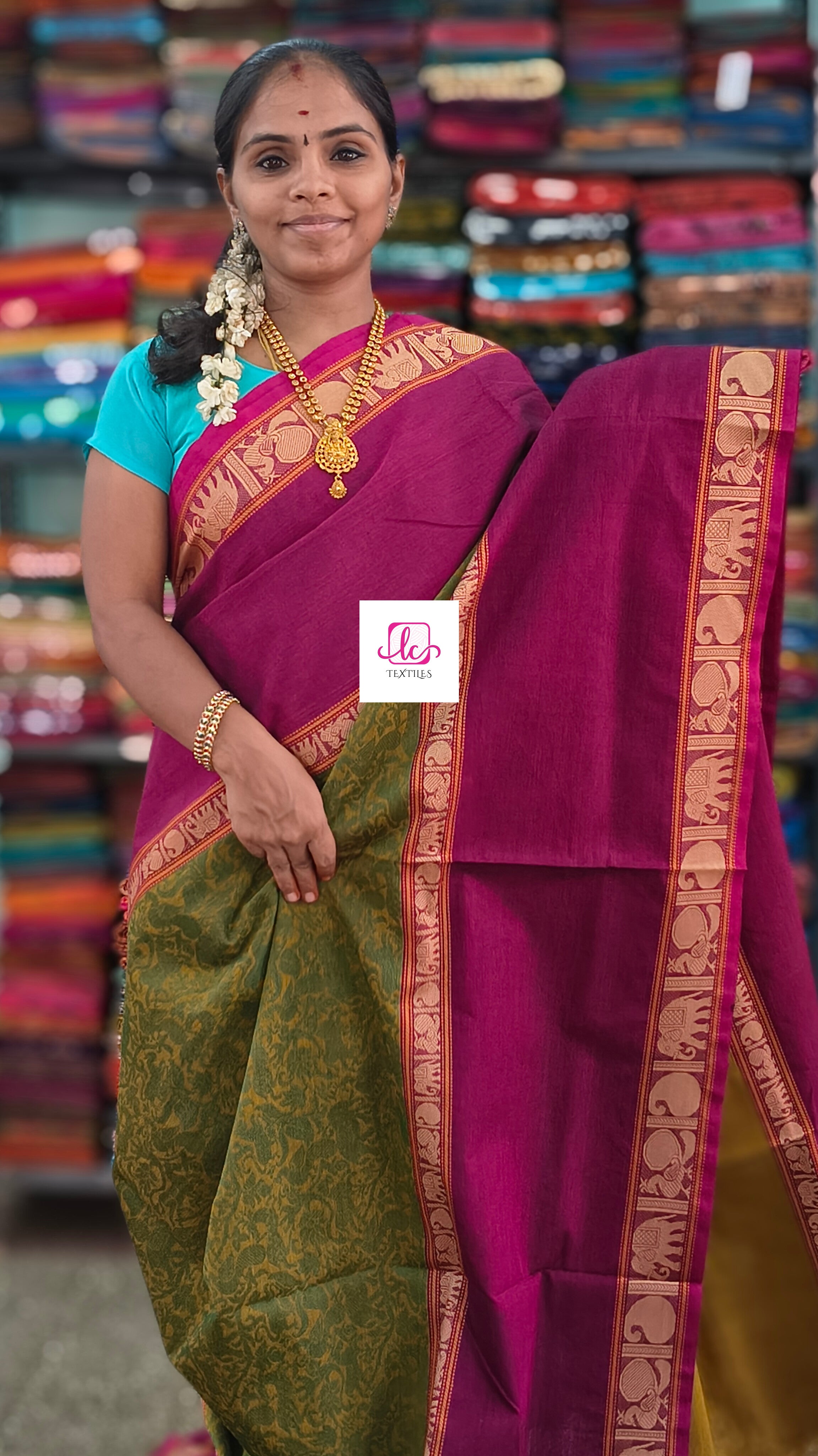 Kanchi Cotton Festival Fusion yellow mixed Navy Blue