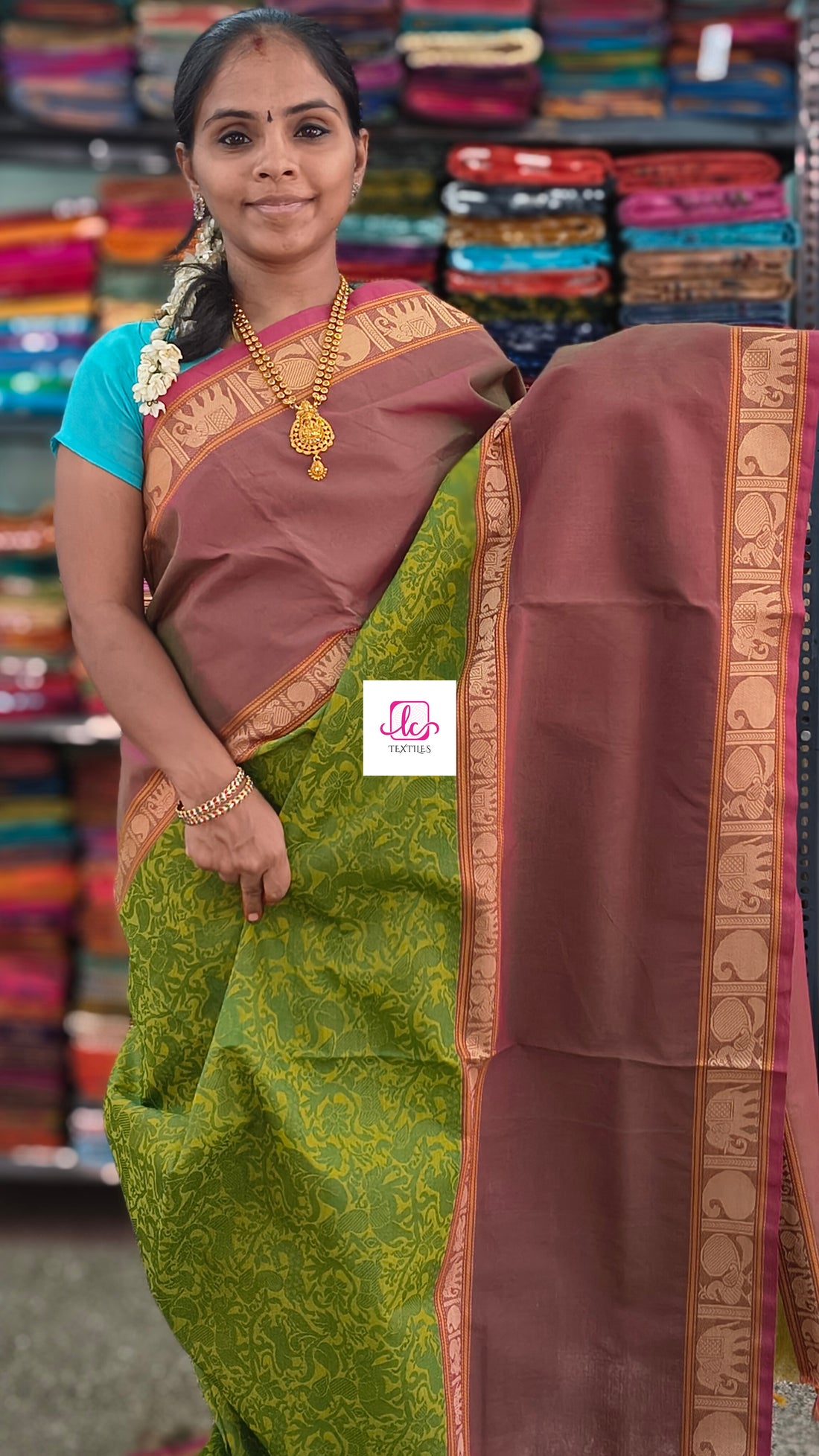 Kanchi Cotton Festival Fusion yellow mixed green