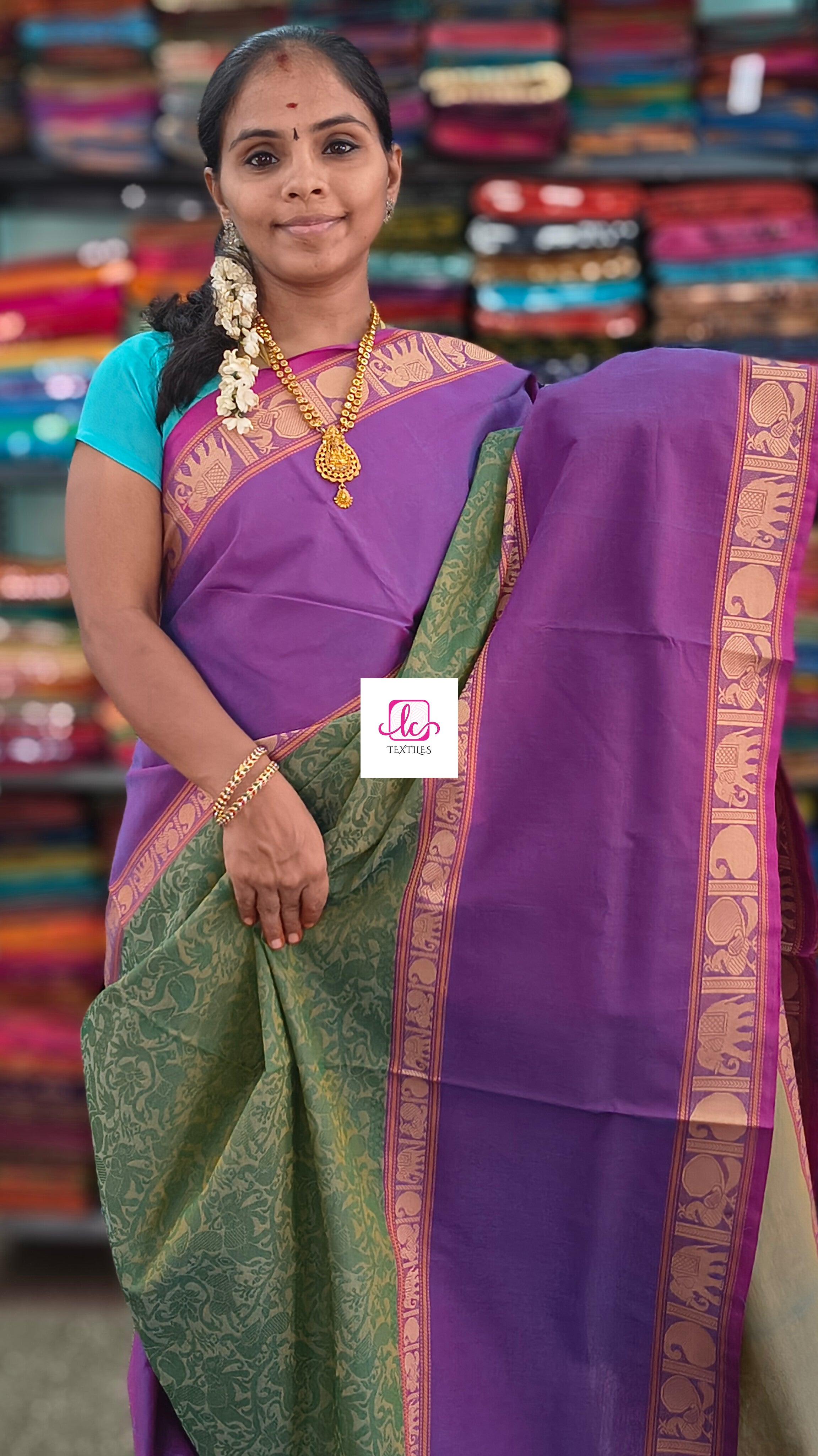 Kanchi Cotton Festival Fusion yellow mixed sky blue 