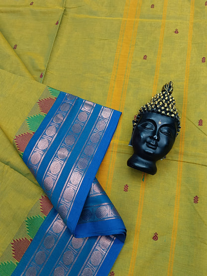 Kanchi Cotton Festival Fusion Mustard Mixed Green