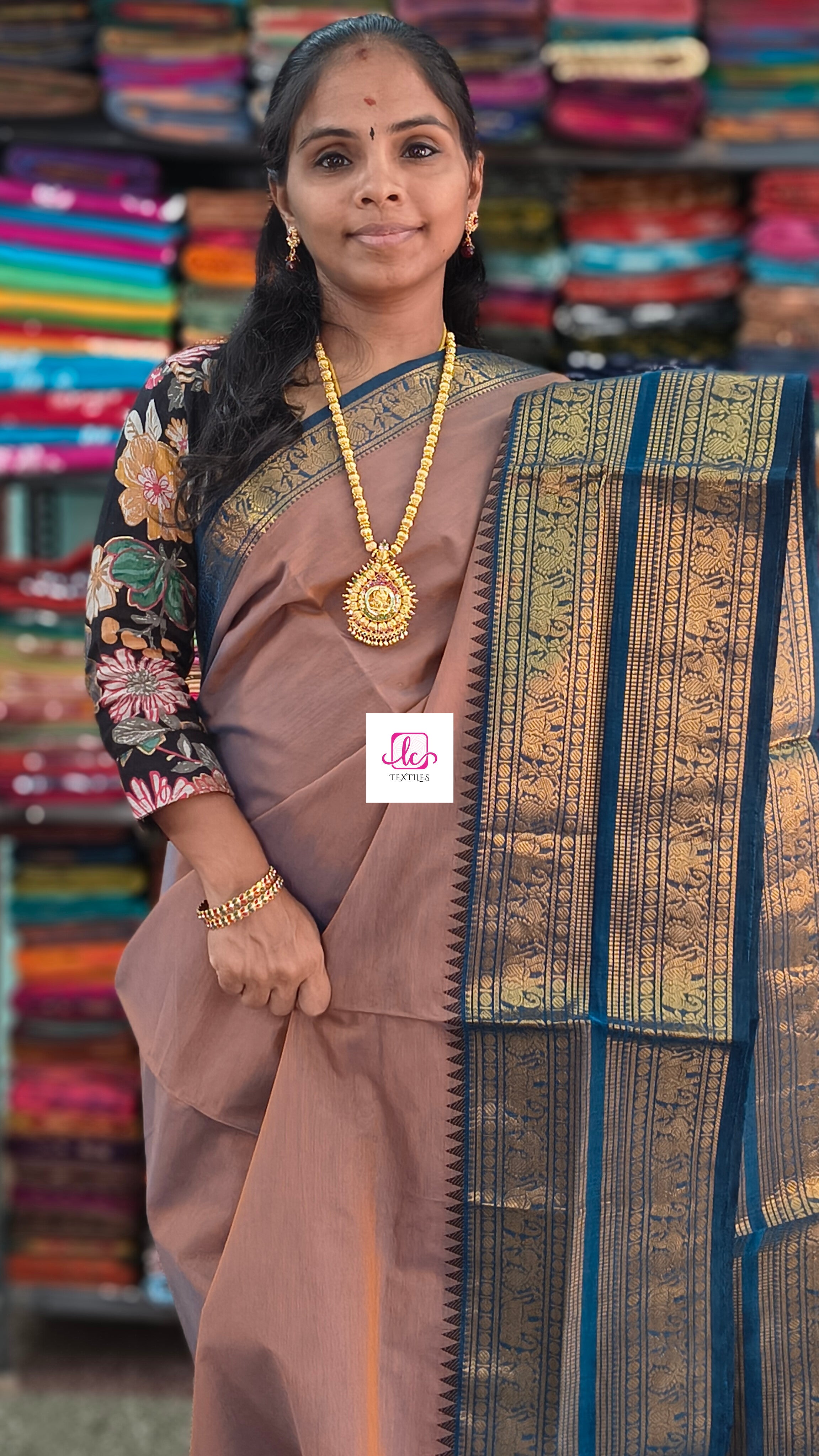 Kanchi Cotton Festival Fusion Mango yellow mixed blue dual tone