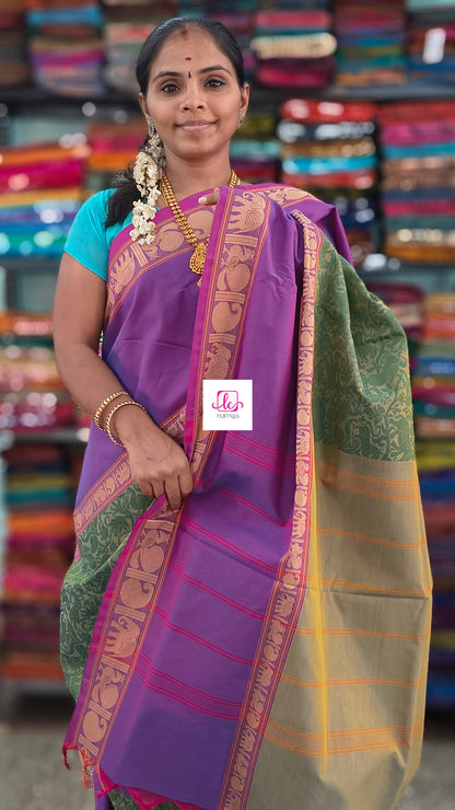 Kanchi Cotton Festival Fusion yellow mixed sky blue 
