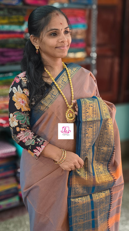 Kanchi Cotton Festival Fusion Mango yellow mixed blue dual tone