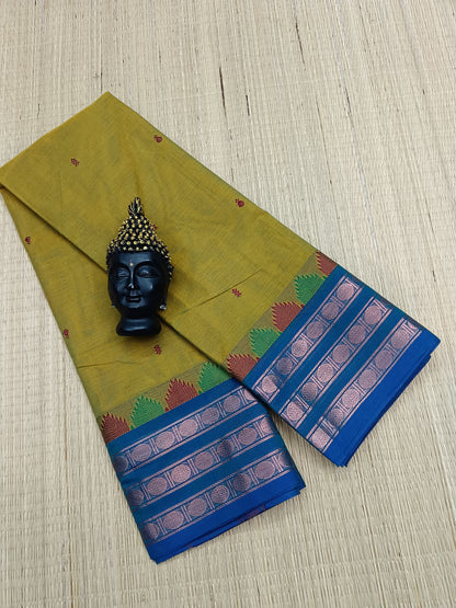 Kanchi Cotton Festival Fusion Mustard Mixed Green