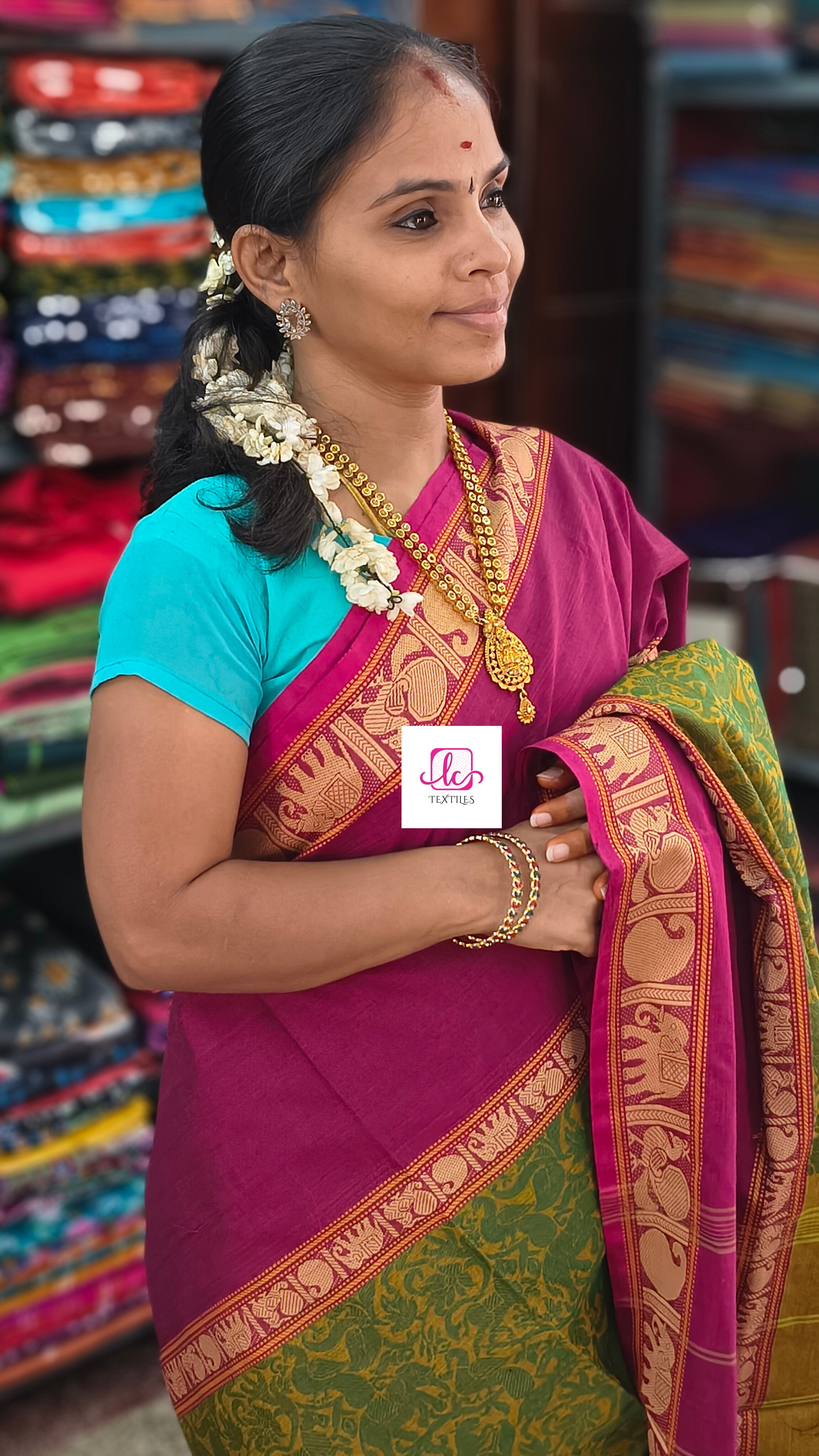 Kanchi Cotton Festival Fusion yellow mixed Navy Blue