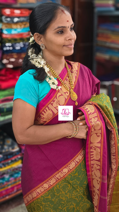 Kanchi Cotton Festival Fusion yellow mixed Navy Blue