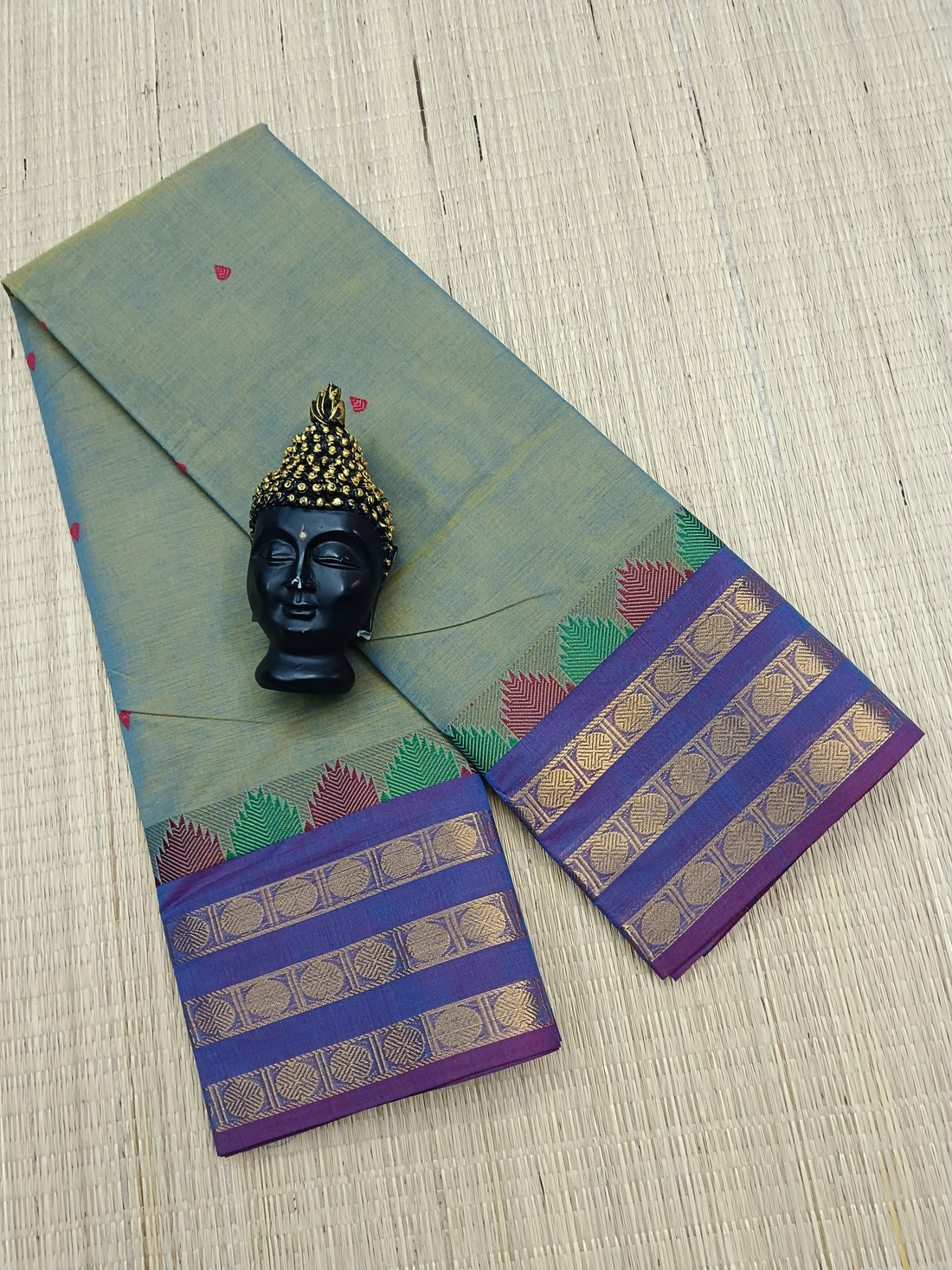 Kanchi Cotton Festival Fusion Mustard Mixed Blue Dual Tone