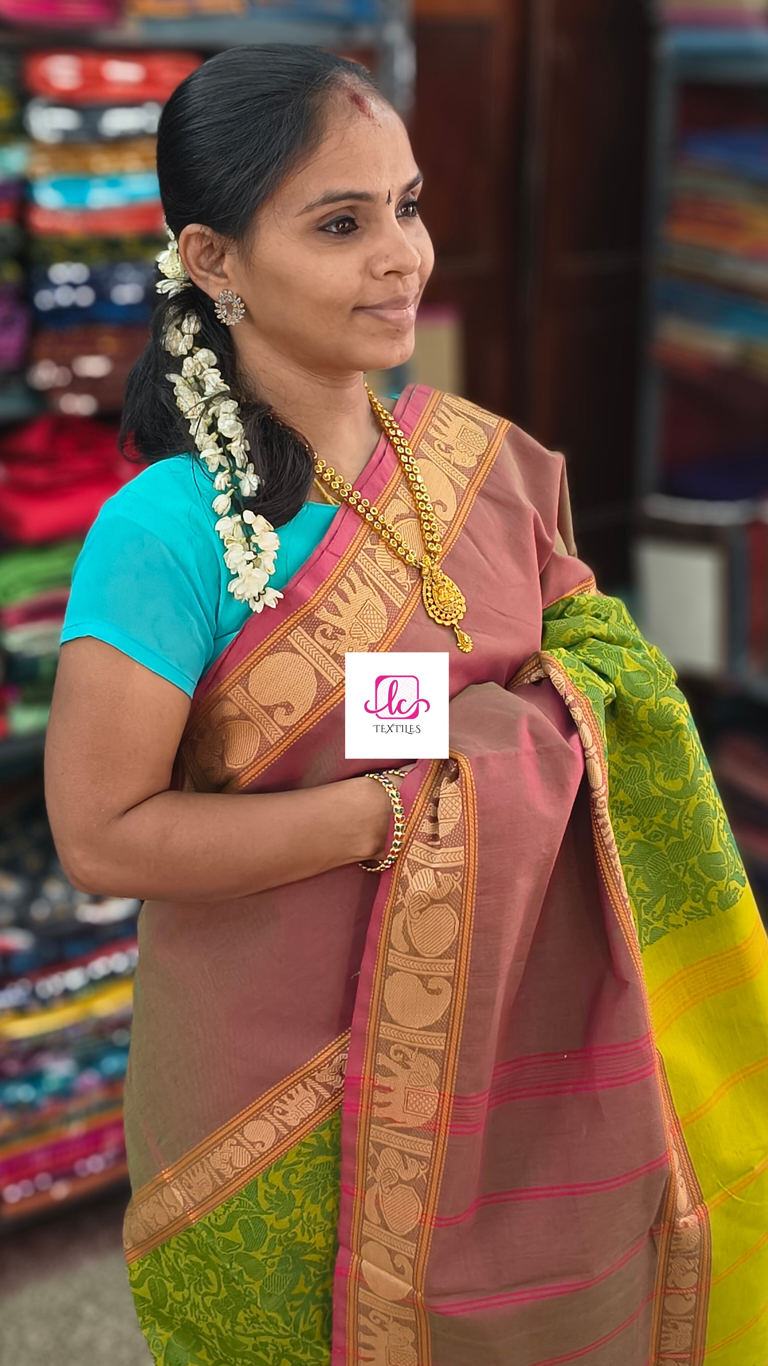 Kanchi Cotton Festival Fusion yellow mixed green