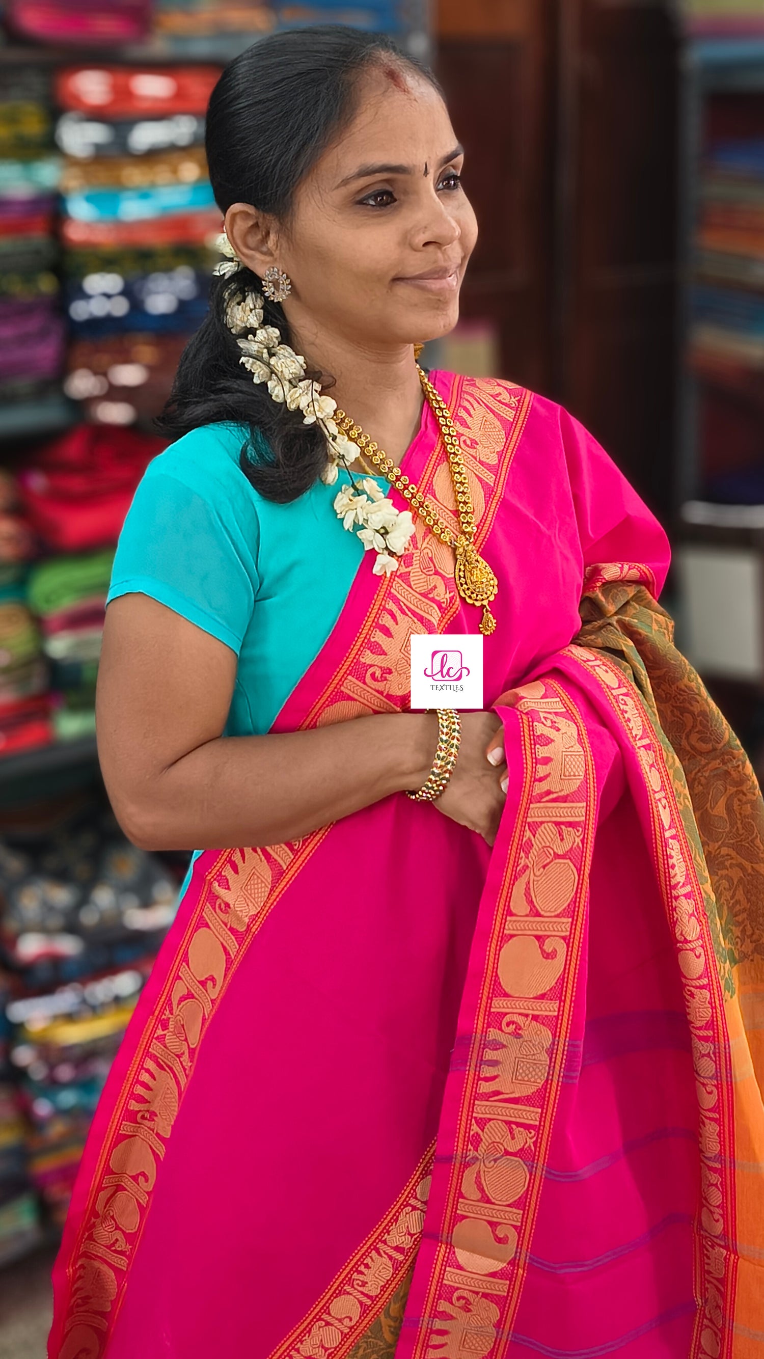 Kanchi Cotton Festival Fusion yellow mixed pink